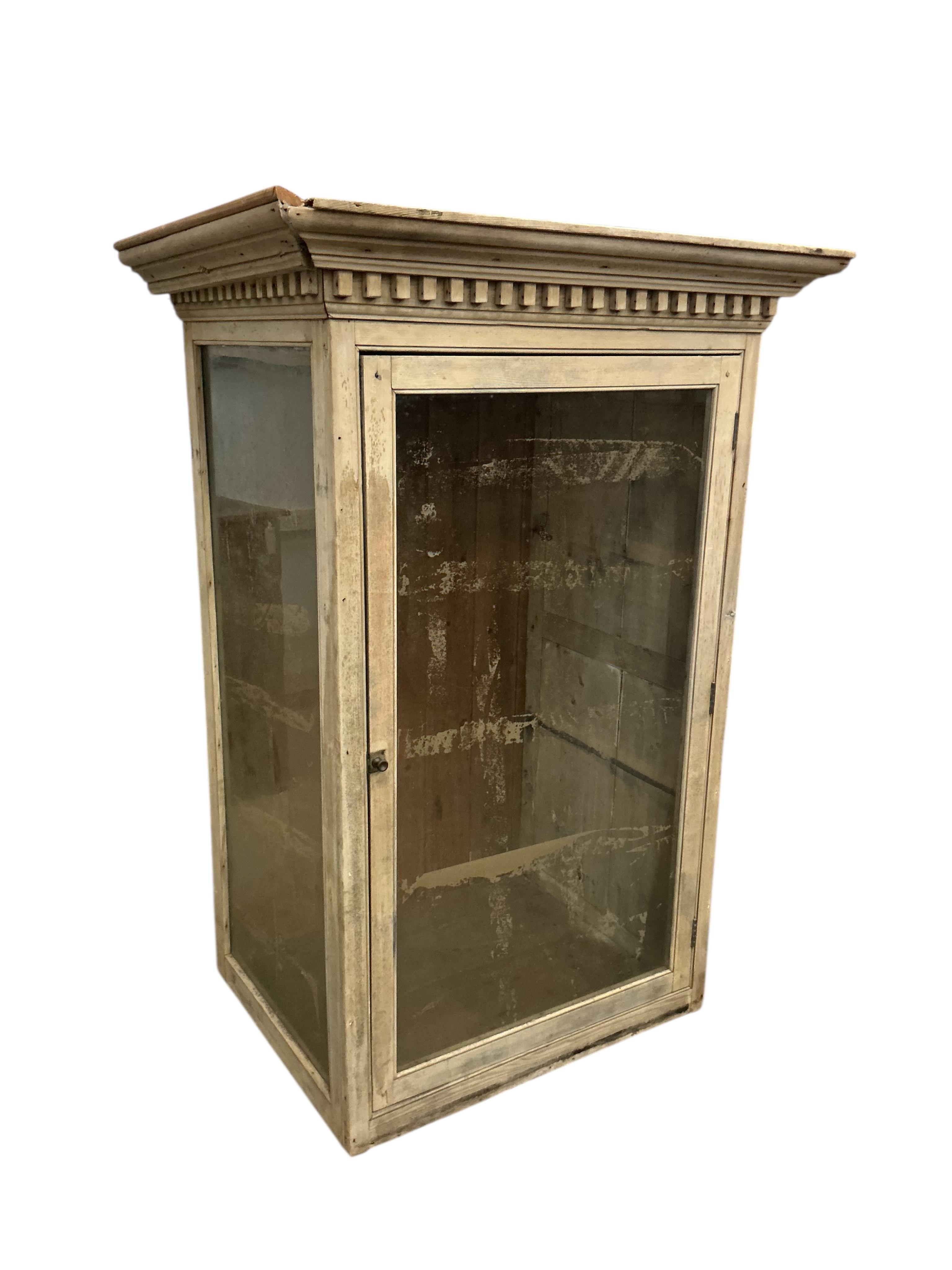 A 19th century glazed pine cabinet upper section (a/f), width 94cm, depth 70cm, height 137cm